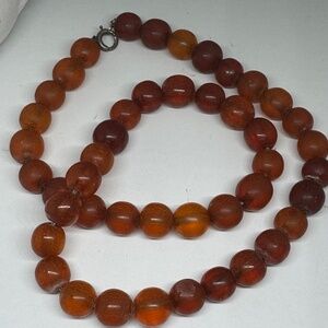 Vintage Amber Round Beads Necklace Sterling Clasp